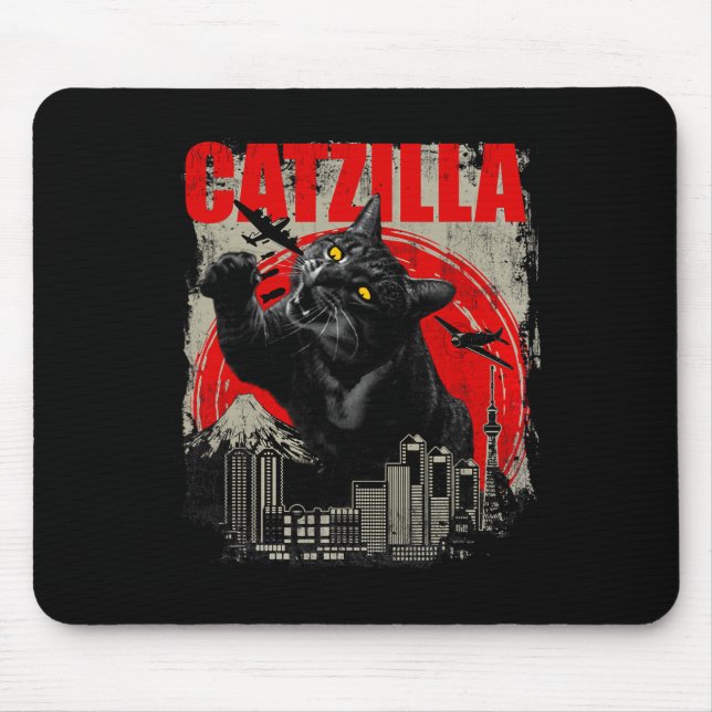Catzilla - Funny Cat Lover Kitten Kitty Kurz Slee Mousepad (Vorne)