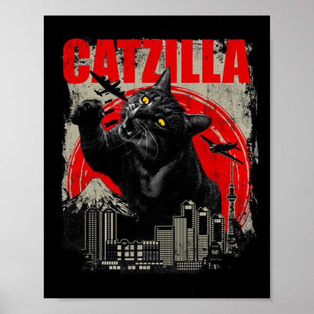 Catzilla - Funny Cat Lover Kitten Kitty Kurz Slee Poster (Vorne)