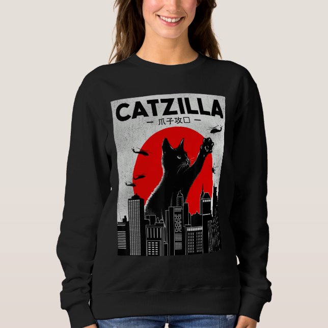 Catzilla Funny Cat Shirt, Funny Cat T-shirt, Cat L Sweatshirt (Vorderseite)