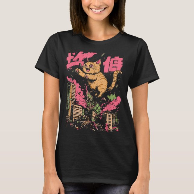 Catzilla Funny Giant Cat Monster Kaiju Japanese Ka T-Shirt (Vorderseite)