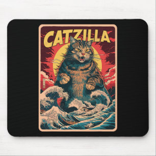 Catzilla Japanese Art Funny Cat Vintag Graphic Mousepad