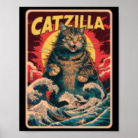 Catzilla Japanese Art Funny Cat Vintag Graphic