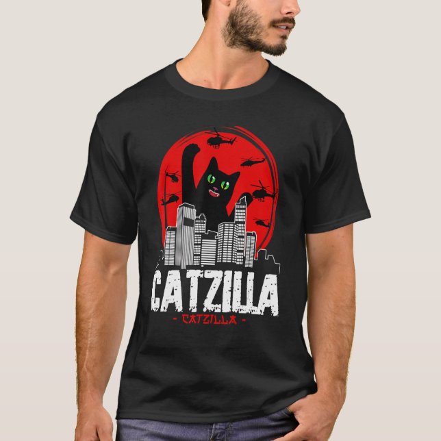 Catzilla Japanese Sunset fighting helicopter funny T-Shirt (Vorderseite)