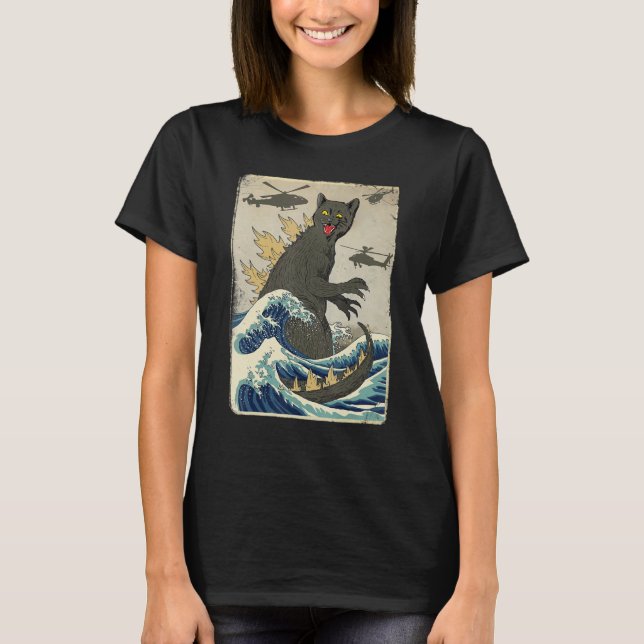 Catzilla Japanese Sunset Print For Cat Mom Dad T-Shirt (Vorderseite)