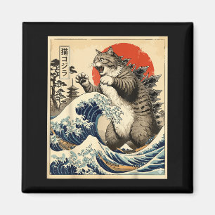 Catzilla Japanische Kunst Katzenliebhaber Grafikdr Magnet