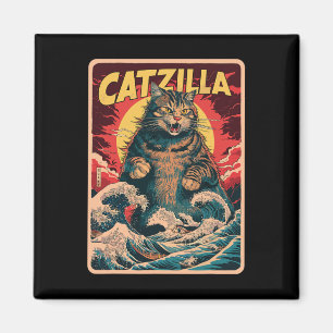 Catzilla Japanische Kunst Lustige Katze Vintage Gr Magnet