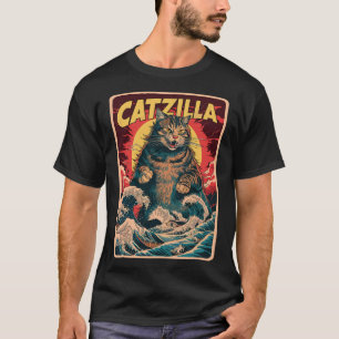 Catzilla Japanische Kunst Lustige Katze Vintage-Gr T-Shirt