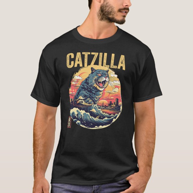 Catzilla Kaiju Cat Japanese Art Comic Anime Cat Ca T-Shirt (Vorderseite)
