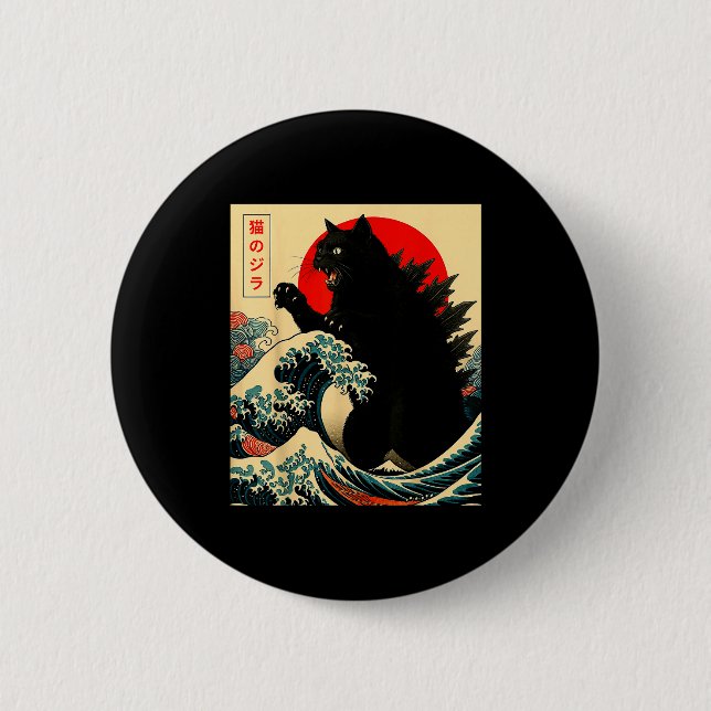Catzilla Katze Japanische Kunst Lustig Für Männer  Button (Vorderseite)