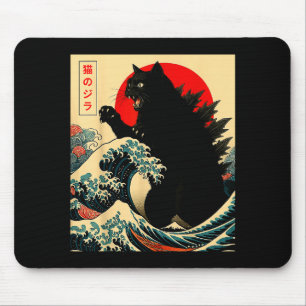 Catzilla Katze japanische Kunst lustig für Männer  Mousepad