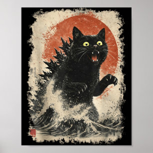 Catzilla Katze japanische Kunst lustig für Männer  Poster