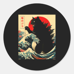 Catzilla Katze japanische Kunst lustig für Männer  Runder Aufkleber