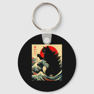 Catzilla Katze japanische Kunst lustig für Männer Schlüsselanhänger