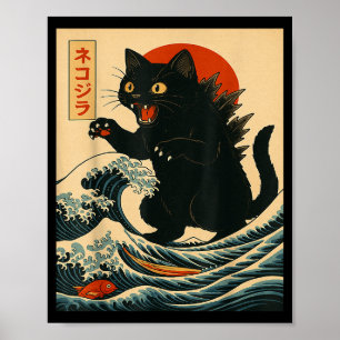 Catzilla Katze japanische Kunst lustige Katze für Poster