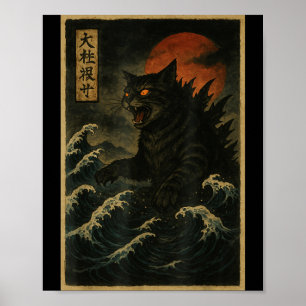 Catzilla Katze japanische Kunst lustige Katze für  Poster