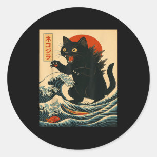 Catzilla Katze japanische Kunst lustige Katze für  Runder Aufkleber