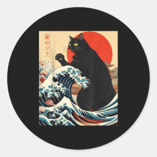 Catzilla Katze japanische Kunst lustige Katze Kawa Runder Aufkleber
