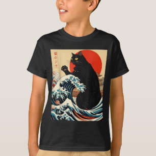 Catzilla Katze japanische Kunst lustige Katze Kawa T-Shirt
