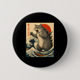 Catzilla Katze Japanische Kunst Lustige Katzen Ges Button