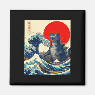 Catzilla Katze japanische Kunst lustige Katzen Ges Magnet