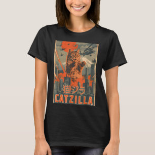 Catzilla Katze japanische Kunst lustige Katzen-Ges T-Shirt
