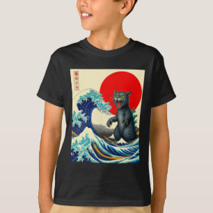 Catzilla Katze Japanische Kunst Lustige Katzen Ges T-Shirt