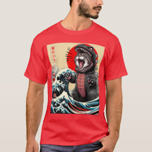 Catzilla Katze japanische Kunst lustige Katzen Ges T-Shirt