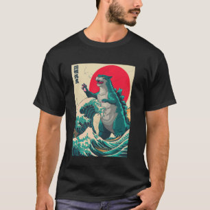 Catzilla Katze Japanische Kunst Vintage Lustig Süß T-Shirt