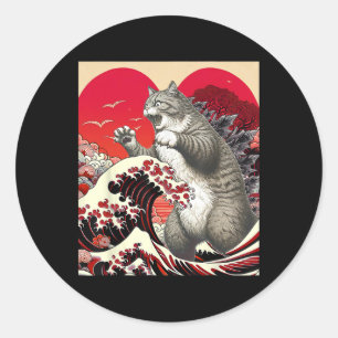 Catzilla Katze Valentine Japanische Kunst Lustiges Runder Aufkleber