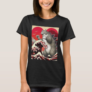 Catzilla Katze Valentine Japanische Kunst Lustiges T-Shirt