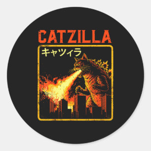 Catzilla Katzenmonster Lustige Japanische Parodie  Runder Aufkleber