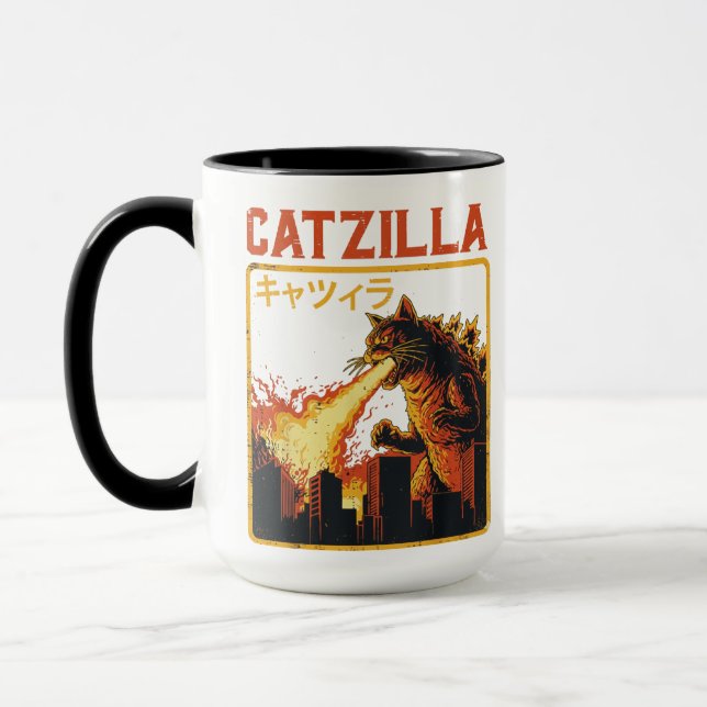 Catzilla Katzenmonster Lustige Japanische Parodie  Tasse (Links)