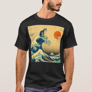Catzilla Lustiger Katze Vintage Japanische Kunst K T-Shirt