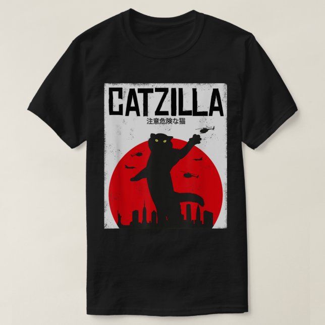 Catzilla Lustiges Kaiju-Katze-Design T-Shirt (Design vorne)