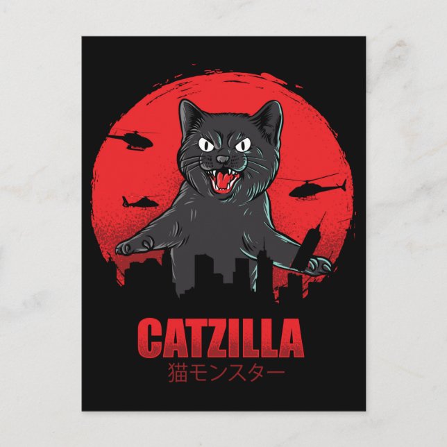 Catzilla Monster Cat Destroys Skycraper Gebäude Postkarte (Vorderseite)