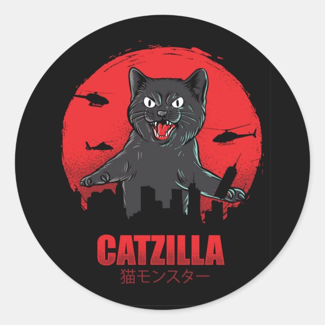 Catzilla Monster Cat Runder Aufkleber (Vorderseite)