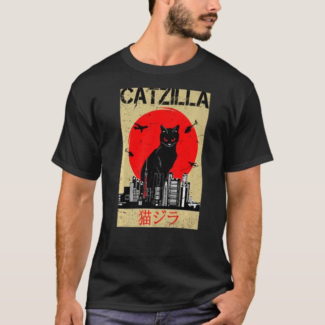 Catzilla Niedlich Cat Stuck für Katzen Katzenkatze T-Shirt (Vorderseite)
