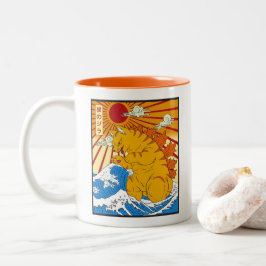 Catzilla Off Kanagawa Funny Japanese Art Cat Graph Zweifarbige Tasse