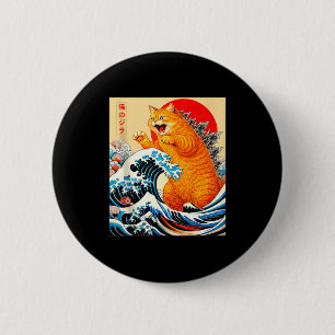 Catzilla orange Katze japanische Kunst für Männer Button