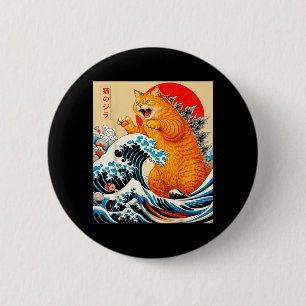 Catzilla Orange Katze japanische Kunst für Männer Button