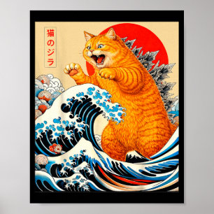 Catzilla Orange Katze japanische Kunst für Männer  Poster