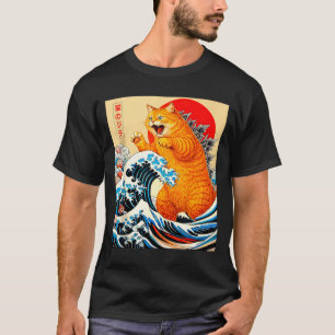 Catzilla orange Katze japanische Kunst für Männer T-Shirt