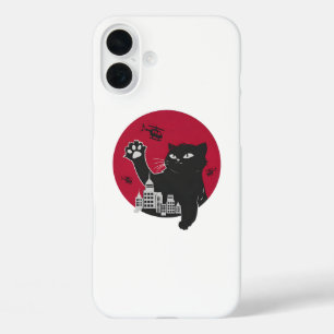 Catzilla - Riesenschwarze Katze Parodie mit Stadt iPhone 16 Plus Hülle