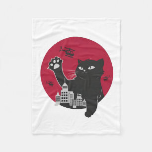 Catzilla - Riesenschwarze Katze Parodie mit Stadt Fleecedecke