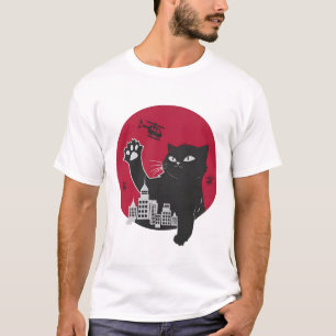 Catzilla - Riesenschwarze Katze Parodie mit Stadt T-Shirt