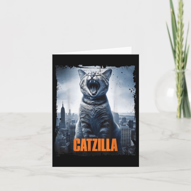 Catzilla Roaming über City Skyline Cat Monster Kit Karte (Vorderseite)