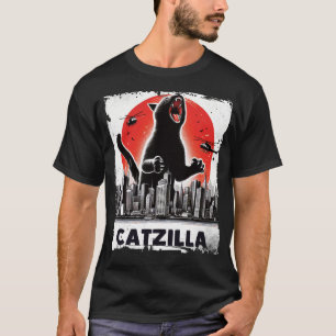 Catzilla Roaring über City Skyline Cat Monster T-Shirt