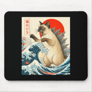 Catzilla Siamese Cat Japanese Art Funny Siamese Ca Mousepad