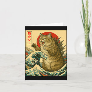 Catzilla Sibirische Katze Japanische Kunst Lustige Karte