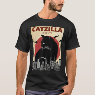 Catzilla Vintag Funny Cat Japanisch Sunset Kitten T-Shirt
